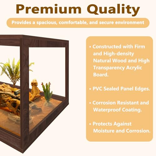 Bearded Dragon Tank 81 Gallon, 48 x 20 x 20 Inch Wooden Reptile Enclosure with Metal Mesh Top, Clear Acrylic Sliding Doors and Lock, Large Lizard and Snake Tank, Walnut