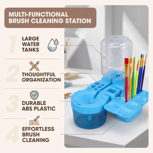Paint Brush Cleaner, Dual Tank Art Rinsing System with Brush Holder, ABS Plastic, 400ml Clean Water Tank, for Acrylic Watercolor Artists Students Classroom Studio, Blue