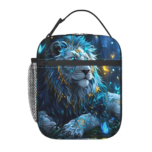 Mystic Blue Lion Adult Insulated Lunch Bag, Portable Thermal Cooler Tote With Pockets, Durable Polyester Lunch Box With Handle For Work, Office, Travel - color: Style 4
