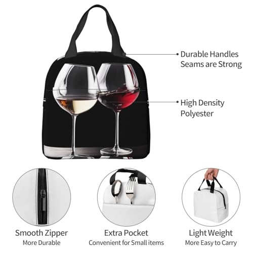 Insulated Lunch Bag Red Wine Glasses Lunch Box for Women Men Reusable Leakproof Lunch Cooler Bag for Office Picnic - color: Red Wine Glasses