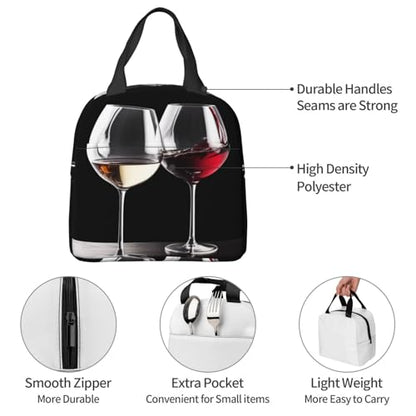 Insulated Lunch Bag Red Wine Glasses Lunch Box for Women Men Reusable Leakproof Lunch Cooler Bag for Office Picnic - color: Red Wine Glasses