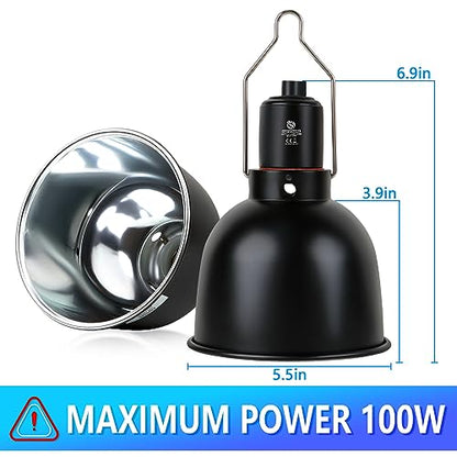 Reptile Light Fixture, 5.5 inch Optical Reflection Shallow Dome Heat Lamp Fixture, UVB Heat Basking Lamp Fixture for Amphibian Reptile Terrariums - size: 5.5in Shallow Dome