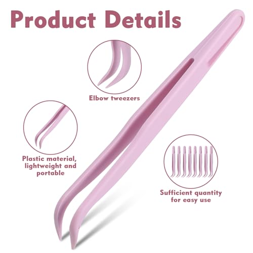 Elegaperma 30pcs Craft Tweezers Bulk, Plastic Tweezers for Crafts, 4.5 Inch Bent Tweezer Craft Bulk for Kids DIY Jewelry Making, Crafting, Baking Decoration, Reptile Feeding, Pink
