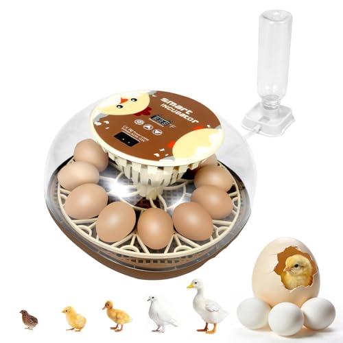 Nest I - 12 Egg Incubator for Beginners, Auto Egg Turning, Consistent Humidity with Auto-Refill Water Bottle & Stable Temp Control for Hatching Chicken, Goose, Duck, Quail, Pigeon, and Turkey - size: 12 Egg [Brown]