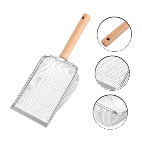 Stainless Steel Reptile Litter Scoop with Wooden Handle, 2x2mm Mesh Sand Sifter Shovel for Terrarium Cleaning, Sturdy Pet Waste Scooper for Small Animals and Reptiles