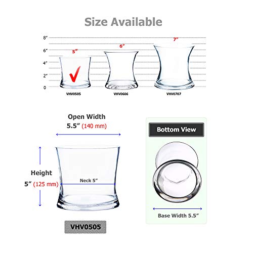 WGV Unique Bouquet Vase, 5.5" W, 5" H, Clear Short Hurricane Concaved Gathering Glass Floral Candle Holder, Home Wedding Event Decor, 1 Piece (VHV0505) - size: Concaved 5"H
