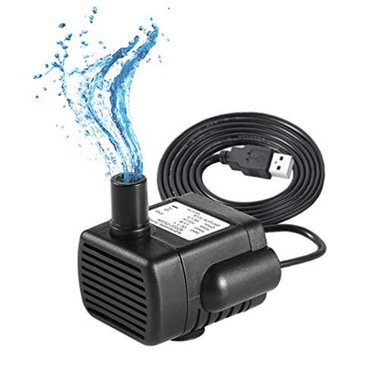 LEDGLE Mini USB Fountain Pump Compact Submersible Pumps Efficient 5V Water Pump for Small Pond, Fish Tank, Long Cord, 180L/H, Black - style: 180L/H