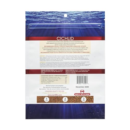 Northfin Cichlid Fish Food, Slow-Sinking Pellets, 2mm, 250g | Cichlid Formula; slow-sinking pellets for carnivorous & omnivorous cichlids; whole Antarctic krill meal; crafted in Canada - size: Net Wt: 250g, style: 2mm