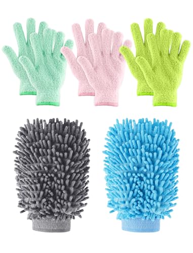 NiHome 4 Pairs Microfiber Cleaning Gloves, Dusting for Blinds, Reusable | Electrostatic Attraction Traps Fine Particles, Scratch-Free Flexible Fingers for Furniture Glass and Keyboards, Washable