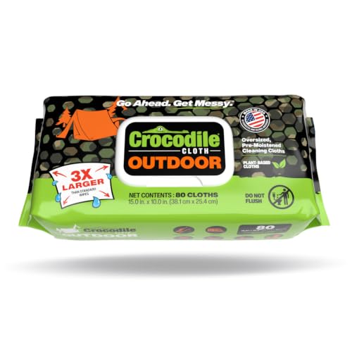 Crocodile Cloth Outdoor Plant-Based Skin Safe Cleaning Wipes, 80 Count | Multi-Surface, Pre-Moistened, Aloe & Vitamin E, Safe on Skin - Ideal for Camping, Fishing, Hiking, Boating - size: 80 Count (Pack of 1)