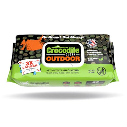 Crocodile Cloth Outdoor Plant-Based Skin Safe Cleaning Wipes, 80 Count | Multi-Surface, Pre-Moistened, Aloe & Vitamin E, Safe on Skin - Ideal for Camping, Fishing, Hiking, Boating - size: 80 Count (Pack of 1)