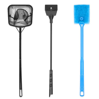 Fish Tank Cleaner, Aquarium Cleaning Tools Set of 3 Pieces, Include Algae Scraper for Glass Aquariums Fish Net for Fish Tank Aquarium Brush Suitable for Saltwater and Freshwater Aquarium