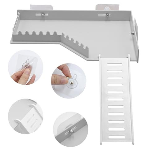 No-Drill Climbing Platform with Ramp, Hermit Crab Climbing Wall & Hideout, Multi-Level Platform with Ladder, No-Tools Mounting for Geckos, Small Lizards, Hamsters, Grey - color: Gray