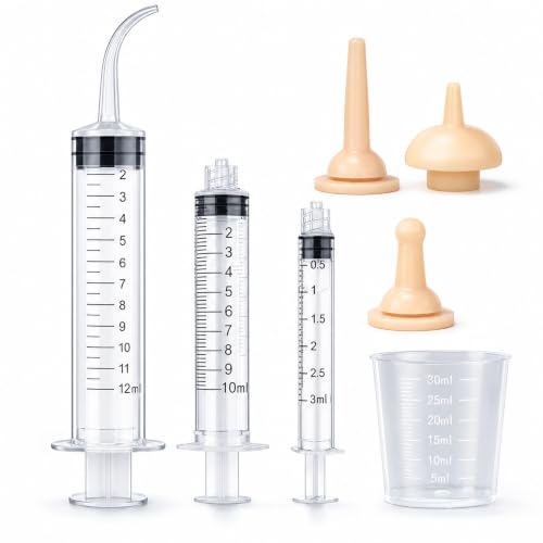 Silicone Feeding Nipple and Syringes for Newborn Kittens, Puppies, Small Animals,3 Size Nipple+3ML/10ML /12ML Feeding Syringe