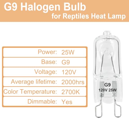 G9 Heat Lamp Bulbs for Reptile,Day White, Mini Halogen Bulb 25W, Infrared Reptile Heat Lamp for Bearded Dragon Gecko Turtle Lizard, Pack of 2 - size: 25W-Pack of 2