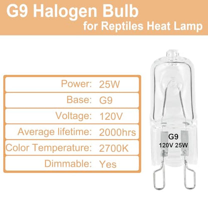G9 Heat Lamp Bulbs for Reptile,Day White, Mini Halogen Bulb 25W, Infrared Reptile Heat Lamp for Bearded Dragon Gecko Turtle Lizard, Pack of 2 - size: 25W-Pack of 2