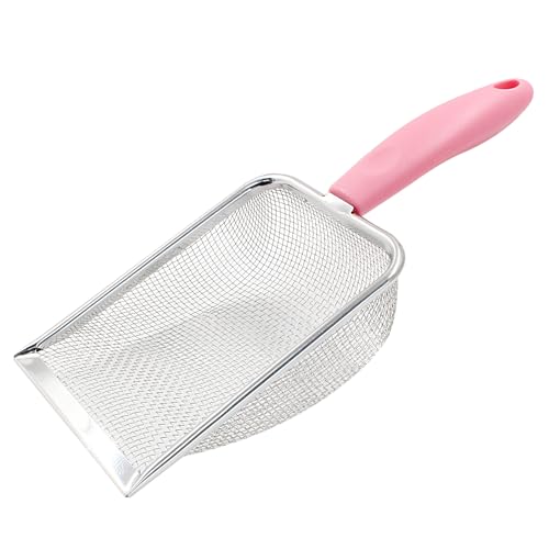 Hordion Cat Litter Scoop Stainless Steel Mesh Scooper, 2mm Mesh, Pink | Non-Stick Coated Metal Litter Shovel, Fine Sand Litter Scooper for Litter Box Kitten Pooper Lifter