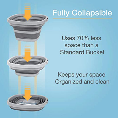 Brookstone Collapsible Bucket, Foldable Cleaning Bucket with Handle, Household Essentials Cleaning Basin and Dust Mop Bucket, Collapsible Wash Basin for Car Cleaning, [2.6 Gal. 10L] Square, Grey - color: Grey, Square, size: 2.6 Gallon