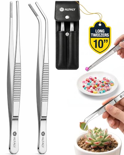 2pcs 10" long Tweezers for crafts & Plants - Large Tweezers Multi Purpose | Stainless Steel , Garden Tweezers ,Seed, Succulent , Bonsai ,Cactus , Kitchen, Crafts, Aquarium, Reptile , long handle , Big - size: 10"