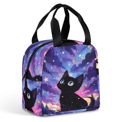 Starry Night Cat Lunch Bag for Women Men | Insulated Lunch Box Leakproof Food Meal Containers Reusable Foldable 6L Capacity Lunch Tote Bags for Work Picnic Travel - color: style-16