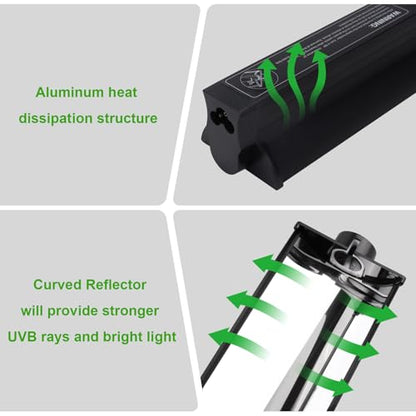 Aiicioo T5 HO UVB Reptile Light Fixture 10.0 8W Light Combo Kit 12 Inch Light Fixture Reptile Terrarium Hood with 8W Reptile Light Bar for Bearded Dragon Lizards Turtle Tank - size: 10.0 8W 12Inch