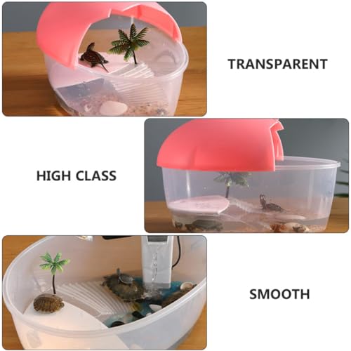 POPETPOP Plastic Reptile Living Tank with Basking Platform and Swimming Area, Home Turtle Tank for Reptile Pets Featuring Ventilation Holes and Easy Cleaning Design, Suitable for Turtle