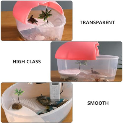 POPETPOP Plastic Reptile Living Tank with Basking Platform and Swimming Area, Home Turtle Tank for Reptile Pets Featuring Ventilation Holes and Easy Cleaning Design, Suitable for Turtle