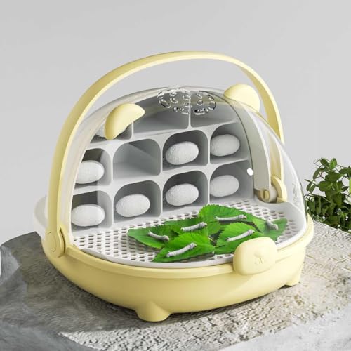 Silkworm Growth Box, Silkworm Breeding Box with Transparent Space Capsule Design, Portable Reptile Feeding Box Transparent Animal Habitat Cage with Handle (Yellow) - color: Yellow