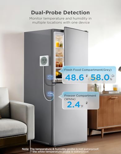GoveeLife 2.0 WiFi Refrigerator Thermometer Dual Probes with LCD, 1-Pack | Digital freezer monitor with 1804ft range, LCD display, app alerts & anti-false alarm, magnetic/hanging for kitchen/farming - style: 1 Sensor-Pro