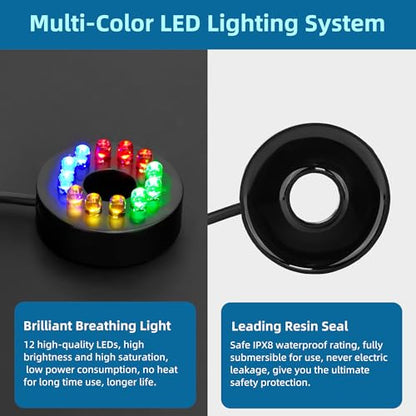 DaToo Mini Submersible Fountain Water Pump With LED Light 400GPH 25W Small Ultra Quiet Water Pump With Tubing For Aquarium Fish Tank Outdoor Pond Water Feature Fountain Statuary - size: 400GPH 25W(12 LED)