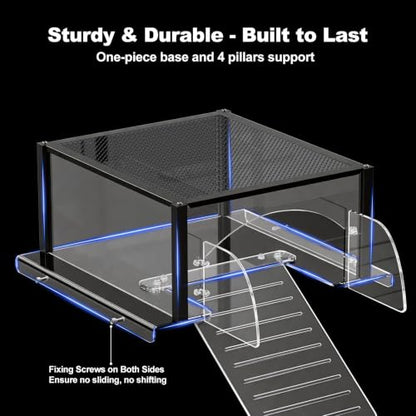 Turtle Basking Platform Extra Large for 17-19in Wide 40 Breeder 75 Gal Tank | Acrylic Basking Platform for Aquatic Turtles, One-piece Base& 4 Pillars Supports, Non-Slip Stepped Ramp, Anti-escape Barriers - size: Extra Large