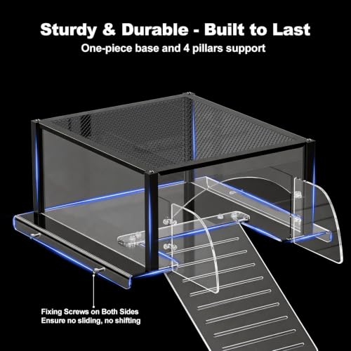 Turtle Basking Platform Extra Large for 17-19in Wide 40 Breeder 75 Gal Tank | Acrylic Basking Platform for Aquatic Turtles, One-piece Base& 4 Pillars Supports, Non-Slip Stepped Ramp, Anti-escape Barriers - size: Extra Large