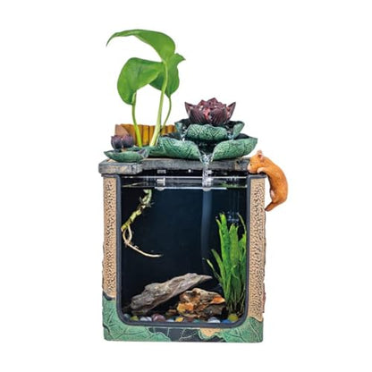 Fish Tanks with Water Fountain,Indoor & Outdoor Small Fish Pond Kit,Water Pump & Filtration & LED Light,Tabletop Aquarium,Waterfall Decoration,Home Office Decor,A