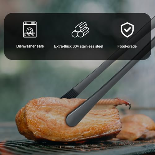 HOTEC Kitchen Tweezers Tongs Stainless Steel Professional Chef Tweezers, Set of 2-12inch Extra-Long Food Tongs for Cooking,Grill and Baking - color: Black, size: 2PCS: 12 Inch