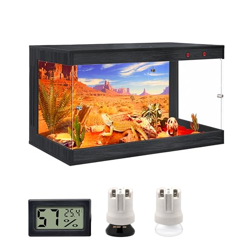 ROYXEN Reptile Enclosure,31 Gallons Reptile Tank with Wooden Top and Lockable Design,Tempered Glass Bearded Dragon Tank for Lizard Gecko Habitat (Black,24" Length) - color: Black, size: 31 Gallons,24" Length
