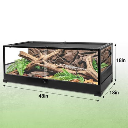 REPTI ZOO 67Gallon Reptile Large Terrarium 48" x 18" x 18" Upgrade Glass Front Opening Tank Sliding Door with Screen Ventilation Reptile Terrarium