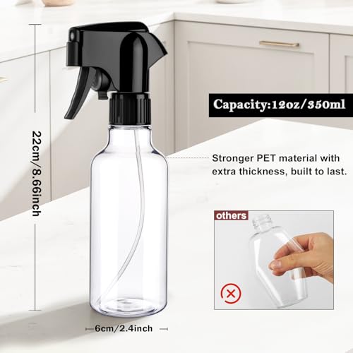 12oz Continuous Mist Plastic Spray Bottle 1 Pack All Purpose | Continuous fine mist, leak-proof, reusable for hair, plant care & household cleaning - color: Clear-1pcs