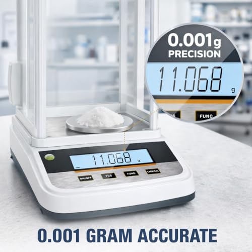 Lab Analytical Balance 500g x 0.001g Precision Digital Scale, with Windshield and RS232 Interface, for Scientific Laboratories, Research, Industrial, Kitchen, Food, Jewelry, 19 Units, 500g Weight - size: 500g x 0.001g