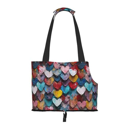 Small Pet Carrier Purse Bag, Colorful Heart Print Shoulder Bag for Dogs Cats, Puppy Tote Travel Handbag - color: Colorful Heart