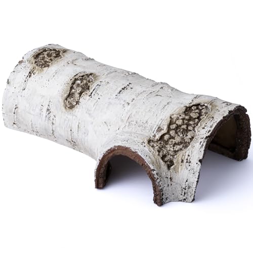 Natural Reptile Hide Basking Platform, Hideout Decor for Aquarium, Fish Tank, Bearded Dragon, Gecko, Shrimp, Betta (Birch Tree Hiding Cave, Large) - color: Birch Tree Hiding Cave, size: Large