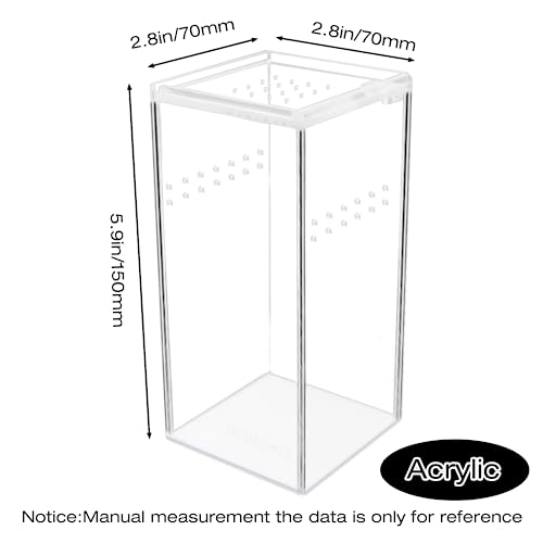 Small Acrylic Reptile Terrarium Kit, Acrylic Tank with Lid 3x3x6 Inch Clear Habitat Enclosure for Spider,Tarantula, Gecko, Hermit Crab, Frog and Insects Easy Assembly One-piece Leak-Proof - size: 5.9" x 2.95" x 2.95"