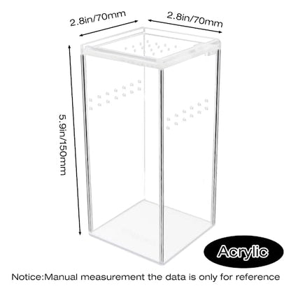 Small Acrylic Reptile Terrarium Kit, Acrylic Tank with Lid 3x3x6 Inch Clear Habitat Enclosure for Spider,Tarantula, Gecko, Hermit Crab, Frog and Insects Easy Assembly One-piece Leak-Proof - size: 5.9" x 2.95" x 2.95"