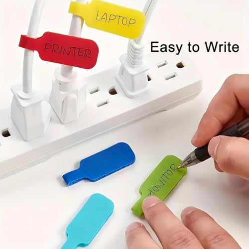 40 Pcs Multi Color Cord Labels Tags, Writable Rectangular Wire Labels for Electronics, Computer & Industrial Cable Management and Identification, Durable Cable Tags in 8 Assorted Colors(1.77" x 0.78") - color: Multicolor, size: rectangle_1.77" x 0.78"