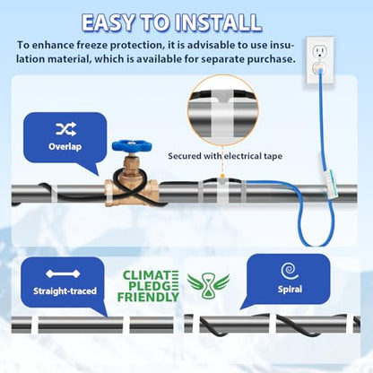 Heat Tape for Water Pipes, 5W/FT Heat Trace with Thermostat 35ft | ETL certified heating cable for exposed water pipes with built-in thermostat and energy-saving operation. - style: 35-feet