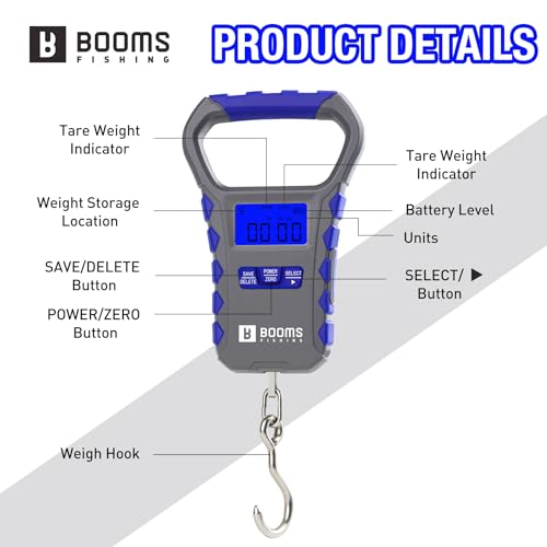 Booms Fishing Digital Fish Scale: 65lb Capacity, USB Charging, XW50 | LCD Display, Waterproof, 8 Memory Storage, Ergonomic Handle, Luggage Scale, Potrable Carry Fishing Accessory - size: Only scale