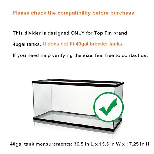 Acrylic Aquarium Divider Kit 5.5/10 / 20L / 20H / 29 / 40B / 55/75 / 125gal Fish Tank with Suction Cups (40gal Top Fin) - size: 40gal Top Fin