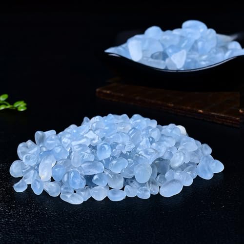 Erliway 7-9mm Celestite Healing Crystal Chips for Crafts, 100g | Natural Crushed Crystal Stones Tumbled Chips for Vase Filler Aquarium Gravel, Meditation Chakra Balancing, Candle DIY Making - color: Celestite