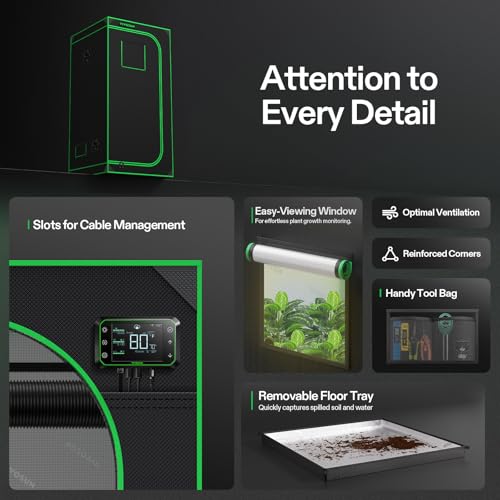 VIVOSUN S336 3x3 Grow Tent 36"x36"x72" Highest Reflective Mylar Tent | Easy View Observation Window & Removable Floor Tray, 100% Reflective Mylar Interior,Sturdy Metal Frame for Indoor Plants - size: 36"x36"x72"