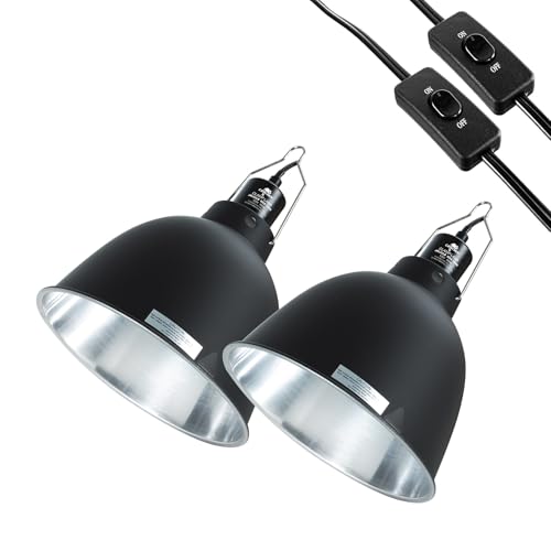 2 Pack Reptile Light Fixture, 8.1in Deep Dome Reptile Heat Lamp Fixture with Switch, Dual Terrarium UVB Basking Light Fixture for Bearded Dragon Snake Lizard, Suitable for E26 Bulb Up to 150W - size: 8.1'' 150W/2 Pack