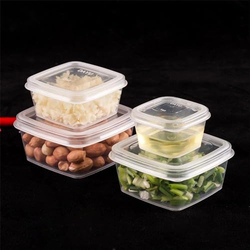 MIUPOO Leak Proof Square Sauce Cup,Plastic Souffle Cups,Disposable Clear Leak Proof Sauce Cup With Hinged Lid,Used for Various Sauces,Food Samples,Storage Crafts,1 OZ,100 Pieces